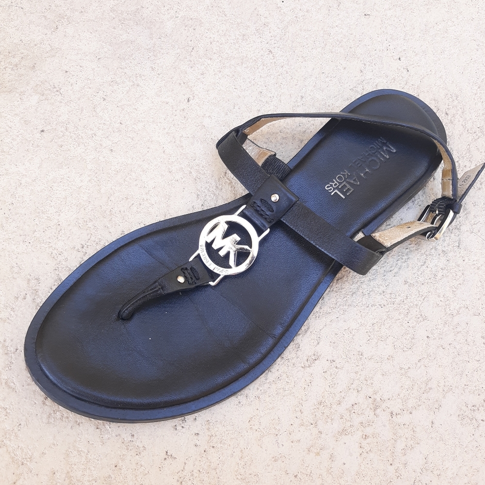 MICHEAL KORS Black MK Charm Flat Sandal